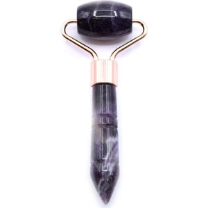 Amethist Mini Gezichtsroller - Face Roller - 9x4x1.5cm - Edelsteen - Met 100% Katoenen Etui