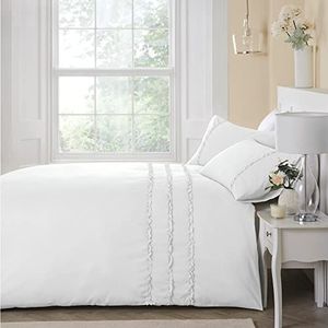 Serene - Felicia Frill - Perzik finish Dekbedovertrek Set - Super-King Bed Size in White