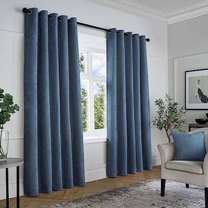 Curtina - Getextureerde Chenille - Getextureerde Paar Ooggordijnen - 66"" Breedte x 72"" Drop (168 x 183cm) in Navy