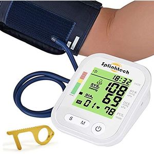 Bloeddrukmeter digitale automatische bloeddrukmachine voor thuisgebruik met groot LCD-scherm - bovenste arm BP-monitor meter met manchet en slimme sparen functie (wit) plus nul contact deuropener