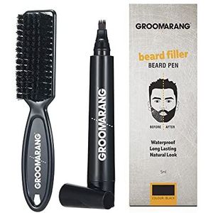 Baardpen GROOMARANG® baardpotloodvuller voor mannen, natuurlijke versterker om te vullen, vormen en definiëren - zwart of bruin (zwart)