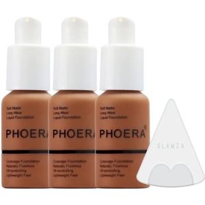 Glamza Phoera Foundation volledige dekking make-up set - 24 uur langdurige olie controle - zachte gladde matte vlekkeloze concealer crème - Inc x3 30ml Foundation & Siliconen Blender Spons (109 Mokka)
