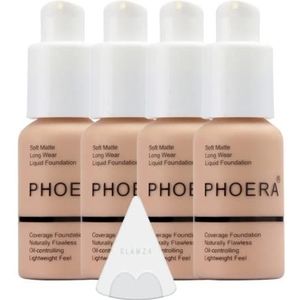 Glamza Phoera Foundation volledige dekking make-up set - 24 uur langdurige olie controle - zachte gladde matte vlekkeloze concealer crème - Inc x4 30ml Foundation & Siliconen Blender Spons (103 Warm