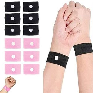 Reisbanden tegen ziekte - acupressuurpolsbandjes voor bewegingsziekte en misselijkheids verlichting (X6 paar (x3 roze x3 zwart))