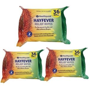 Hooikoortsdoekjes Healthpoint Hooikoorts Relief Doekjes voor Volwassenen & Kinderen 36 Doekjes per Pack (3)