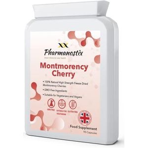 Montmorency Cherry - 90 veganistische capsules - 1500 mg per capsule van hoge sterkte bevriezen gedroogd 3000mg dagelijks serveren met natuurlijke vitamine A, C, B6 en E- vervaardigd in het Verenigd Koninkrijk