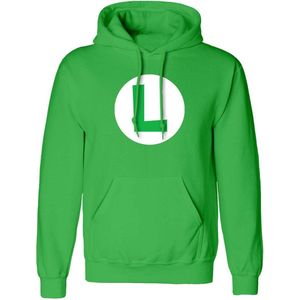 Super Mario - Luigi Badge - Trui met Capuchon - Groen - 80% Katoen, 20% Polyester