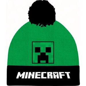 Minecraft Pompom Beanie muts Creeper - zwart - groen - Maat 52 cm