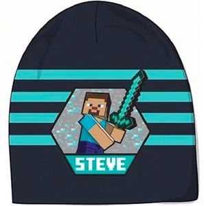 Minecraft muts Steve - blauw - groen - Maat 52 cm
