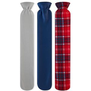 Extra lange warmwaterkruik met zachte fleece hoes - 2 liter inhoud natuurlijk rubber lange warmwaterzak - willekeurige selectie - cadeau voor hem of haar
