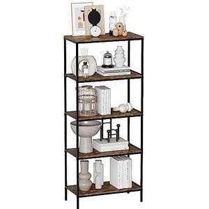 Vida Designs Brooklyn Boekenkast Houten Plank Opslag Display Planken Unit Industriële Rustieke Meubels (Donker Hout, 5 Tier)