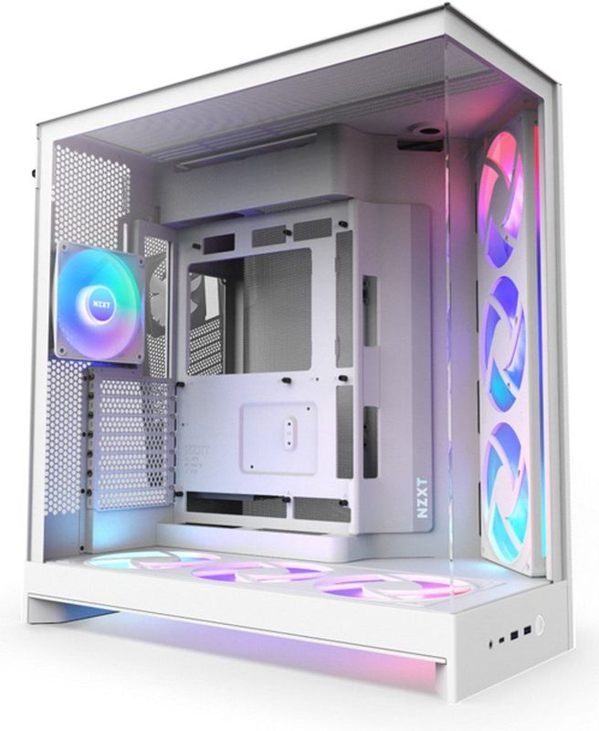 NZXT - H9 Flow RGB+ - Midi Tower ATX Gaming Behuizing - Wit - Glasvenster