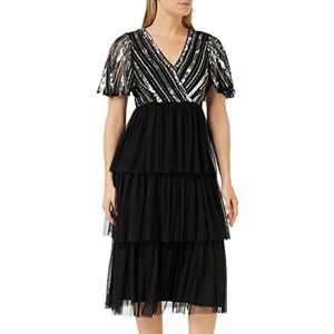 Frock and Frill Vrouwen verfraaide jurk speciale gelegenheid, zwart, 10, Zwart, 36