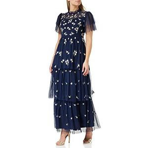 Frock and Frill Vrouwen Bloemen Geborduurde Jurk Speciale Gelegenheid, Navy, 14, marineblauw, 40