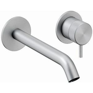 Crosswater 3ONE6 Wastafelkraan inbouw - gebogen uitloop 18cm - 1 knop - RVS TS120WNS