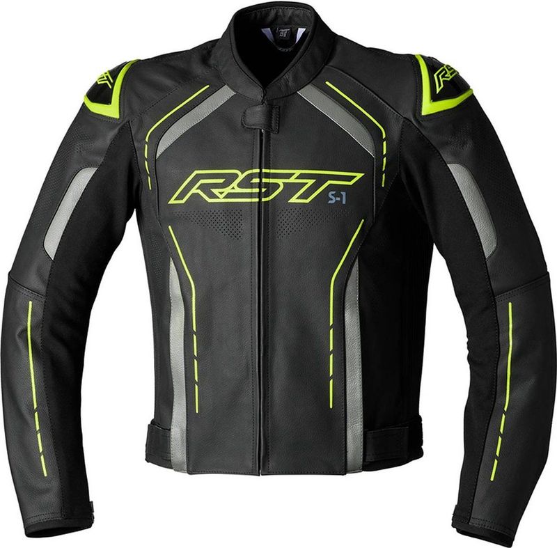 RST S1 Ce Mens Leather Jacket Black Grey Flo Yellow 40 Jas