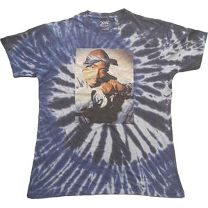 Tupac - T Shirt - Blauw - Photo Swirl Logo - Unisex - Tie Dye