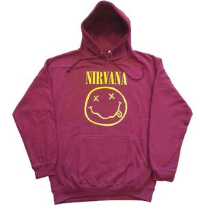 Nirvana Hoodie Geel Smile Band Logo Nieuw Officieel Unisex Maroon Size S