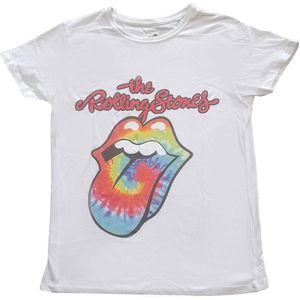 The Rolling Stones - Tie Dye Tongue Dames T-shirt - XS - Wit