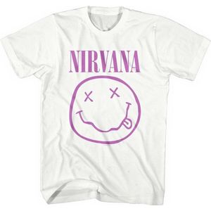 Nirvana - Purple Happy Face Heren T-shirt - M - Wit