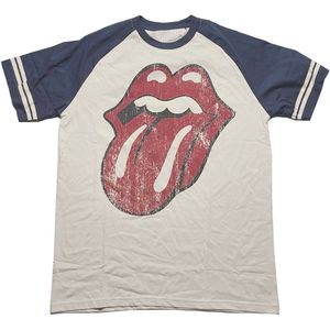 The Rolling Stones - Lick - T-shirt - Creme/Blauw - 60% Katoen, 40% Polyester