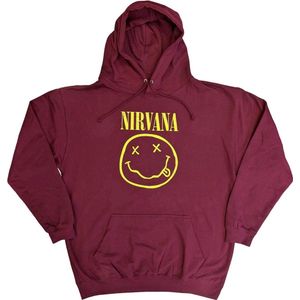Nirvana - Yellow Happy Face - Hoodie - Rood - 100% Katoen