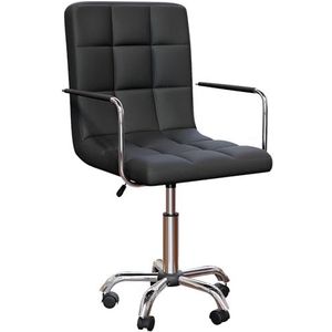 Vida Designs Clabo Bureaustoel in hoogte verstelbare lederen bureaustoel met armen en wielen voor thuiswerk en studie (zwart)