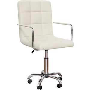 Vida Designs Clabo Bureaustoel in hoogte verstelbare lederen bureaustoel met armen en wielen voor thuiswerk en studie (beige)
