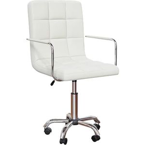 Vida Designs Clabo Bureaustoel in hoogte verstelbare lederen bureaustoel met armen en wielen voor thuiswerk en studie (wit)