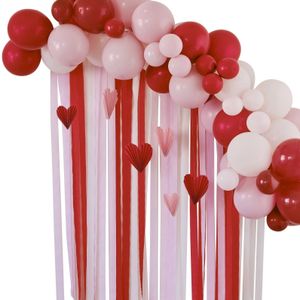 Ballonnenboogset - Rood-Roze - 55 Stuks - Inclusief Slingers en Hartdecoraties