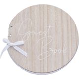 Ginger Ray Round Wooden Wedding gastenboek met crèmekleurig lint bruin