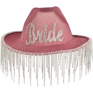 Ginger Ray Roze glitter cowboyhoed versierd met strass en kwastje rand voor vrijgezellenfeest