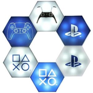 Paladone Playstation Hexagon LED-verlichting, vrijstaand of aan de muur te monteren, aanpasbare speelkamerdecoratie, op afstand bestuurbare lichtfasering en reactieve muziekmodi