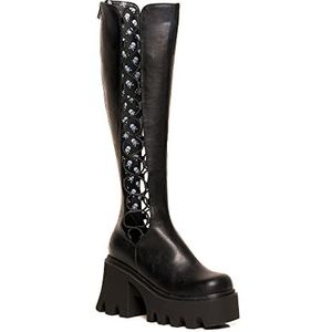 LAMODA - Misery Business Knee High Chunky Platform Boots, UK 7, Zwart Pu, 40 EU