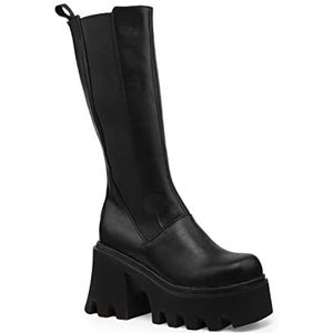 LAMODA - Landslide Knee High Flatform Boots, EU 37, Black Pu, 37 EU