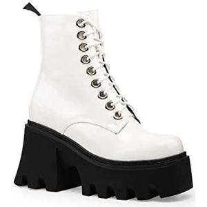 LAMODA - White Run To You Chunky Platform enkellaarzen, EU 38, wit, patent, 38 EU