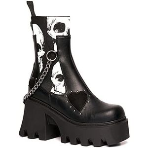 LAMODA - Damaged Goods Chunky Platform enkellaarzen, EU 36, Black Skull, 36 EU