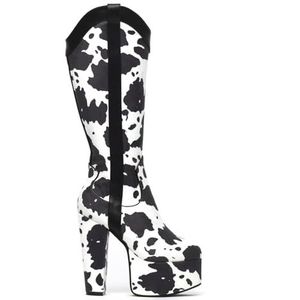 LAMODA Cowgirl Knee High Boot voor dames, Witte Cow, 40 EU