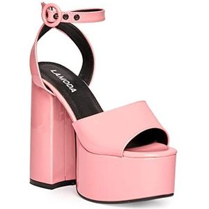 LAMODA - All for You Pink Patent Enkle Strap Extreme Platform Heels, EU 36, Roze patent, 36 EU