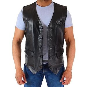 A1 FASHION GOODS Heren echt lederen vest zwart zacht trendy Engels stijl volledig lederen gilet Liam, Zwart, XL