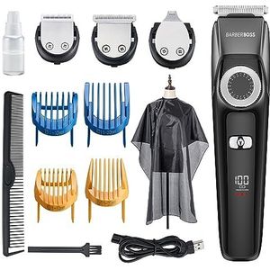 BarberBoss QR-6086 3-in-1 haar-, baard- en detailtrimmer, professionele gezichtsverzorging met precisie-draaiknop, 4 geleidingskammen, via USB oplaadbaar, 100% waterdicht,