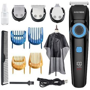 BarberBoss Professionele 3-in-1 haar-, baard- en detailtrimmer, verzorgingsset voor heren met precisiewijzerplaat, snijmessen, oplaadlicht, USB-oplaadbaar, en 100% waterdicht, QR-6087
