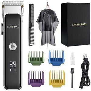 BarberBoss Professionele gezichtstrimmer voor baard en haar, compact ontwerp, precisiewijzerplaat, 2 snelheidsinstellingen, USB-oplaadbaar, keramisch & titanium mes, LED-display, QR-2089