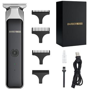 BarberBoss Draagbare baard & tondeuse, professionele gezichtshaartondeuse voor mannen, compact en krachtig ontwerp, USB-oplaadbaar, rood/groen licht, roestvrij staal mes, QR-2090