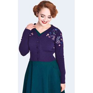 Voodoo Vixen - Floral and Butterfly Embroidered Cardigan - Paars