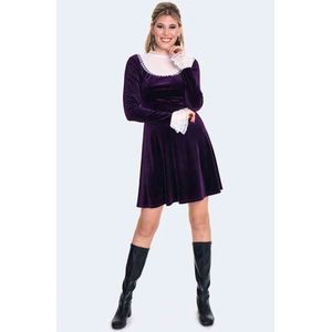 Voodoo Vixen - Ruffle Sleeve Velvet Korte jurk - M - Paars