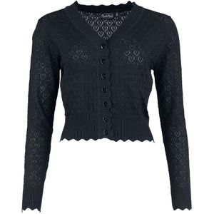 Voodoo Vixen - Heart Pattern Scallop Edge - Cardigan - Zwart - 60% Viscose, 40% Katoen