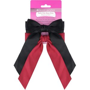 Brushworks Satin Hair Bow Duo – Red & Black