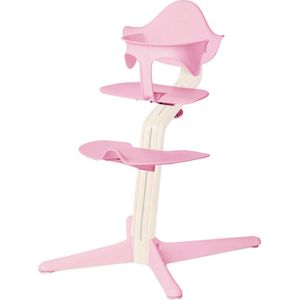 Stokke NOMI Kinderstoel Meegroeistoel - Testwinnaar kinderstoelentest - Basis eiken wit gelakt en stoel Pale Pink, MINI-beugel Pale Pink