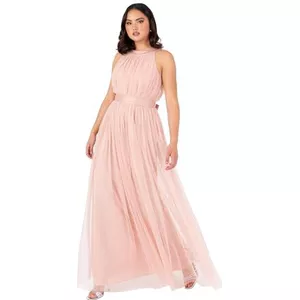 Lace & Beads - Maxi-jurk van tule met blote schouders in de vorm van een strik in marineblauw